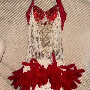 1920s Red and White Beaded Dress with Fringe